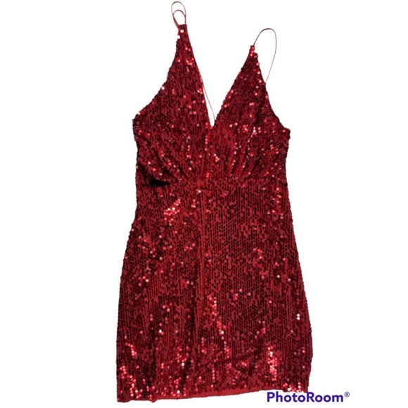 Zara Red Asymmetrical Sequin Dress Size Small - Picture 4 of 13